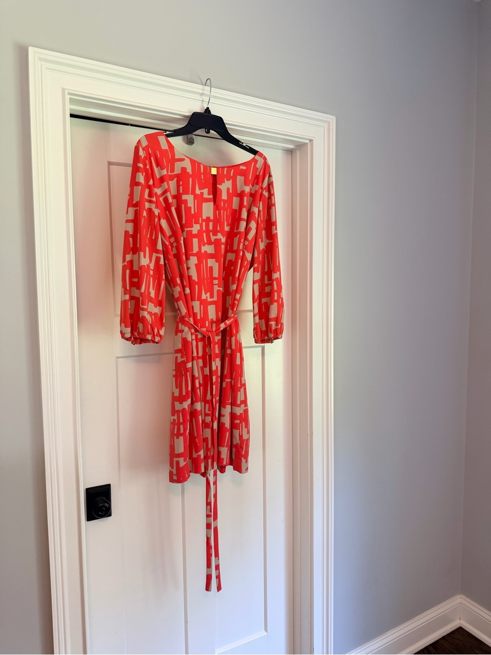 Tahari Coral and Cream Abstract-Print Mini Dress